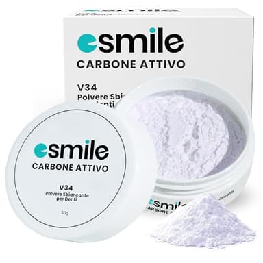 ESMILE Polvere Sbiancante Denti Immediato - Carbone Attivo Naturale al gusto di Menta per uno Sbiancamento Professionale - Pasta per Denti Bianchi (-, Carbone Viola V34)
