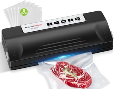 Bonsenkitchen Macchina Sottovuoto Alimenti, Funzionamento Continuo ad Alta Velocità, Saldatura Lunga 30 cm e Stabile, Incluso Sacchetto per Sottovuoto e Tubo Flessibile Accessorio,VS1800