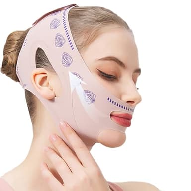 Maschera V Facciale Riutilizzabile,Fascia Lifting Mentoniera Antirughe,Riduttore Doppio Mento con Effetto Snellente Viso,Fascia Reggente per Rassodare il Contorno Viso e Mento,Fan