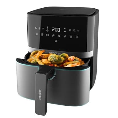 Cecotec Friggitrice ad Aria calda 5.5 L Cecofry Full InoxBlack Pro 5500, 1700 W, Compatta e Digitale, Friggitrice dietetica in Acciaio inox, senza Olio, Tecnologia PerfectCook, Termostato