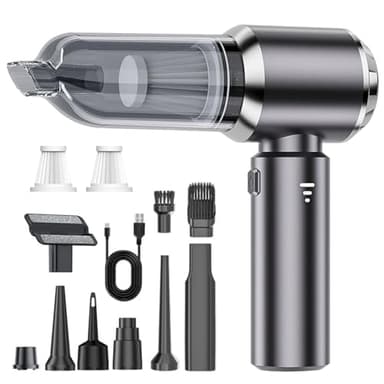 Bizcasa Aspirabriciole Senza Fili,3 Velocità,4 in 1 Aspiratore e Soffiatore con Motore Brushless,22000Pa Aspirapolvere Auto,6000mAh Spray ad aria Compressa,per Auto Casa Ufficio Peli di Domestici