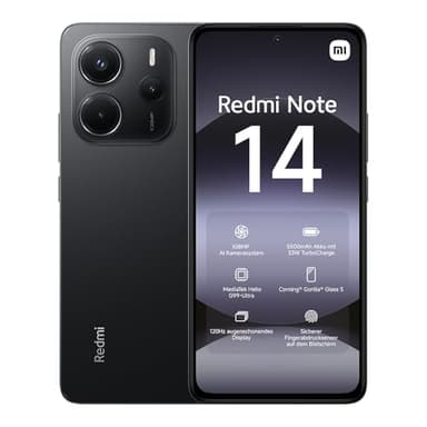 XIAOMI Smartphone Redmi Note 14, 8+256GB, Sistema fotografico con AI da 108MP, batteria da 5500mAh, display Eye-Care da 120Hz, funzionalità AI (caricabatterie non incluso),Nero