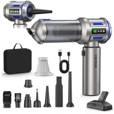 Aspirabriciole Senza Fili, 27000PA 4 in 1 Aspirapolvere per Auto Portatile,Aspiratore e Soffiatore con Motore Brushless Mini Aspirabriciole Senza Fili Potente per Auto Casa Ufficio Peli (27KPA)