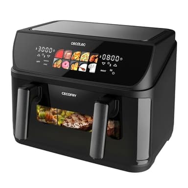 Cecotec Friggitrice ad Aria 10L - Air Fryer, Cecofry&Grill Duoheat 10000. 2800W, Doratura Perfetta e Sapore Griglia su Carni, 4 Resistenze, Parete Divisoria Mobile, Temperatura Duale, 10 Menu