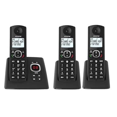 ALCATEL F530 Voice Trio - Telefono fisso cordless DECT con segreteria - Grande display - Vivavoce - Funzione blocco chiamate - 2 tasti di memoria diretta - 3 portatili - Nero