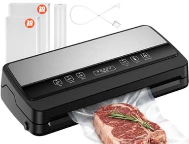 Acmeenjoy Macchina Sottovuoto Alimenti Professionale, 7 in 1 Macchina per Sottovuoto con Tubo/Taglierina Interna/Custodia Borsa, con 40 Sacchetti Sottovuoto e 28x600cm Rotoli Sacchetto