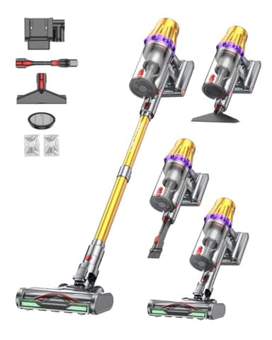 Huhuba H9 Aspirapolvere Senza Fili Potente 58000Pa/650W/80Min, Scopa Elettrica Senza Fili con Display Touch LED, Autoportante Anti-Groviglio per Peli Animali, Moquette e Pavimenti Duri, Oro