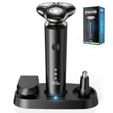 ETROBOT Rasoio Elettrico Barba Uomo, 3D Rasoio Capelli uomo con Dock ricaricabile- Rasoio Elettrico Regolabarba Uomo IPX7 con Display LED Rasoio Barba Impermeabile Bagnato/Asciutto.