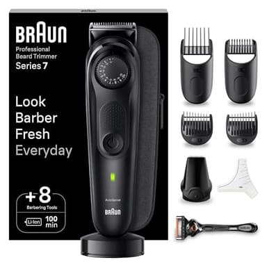 Braun Series 7 RASOIO ELETTRICO BARBA Con lama barba Problade, REGOLABARBA UOMO 40 Lunghezze, Accessori Da Barbiere, Base Di Ricarica, Custodia, BT7440 Nero
