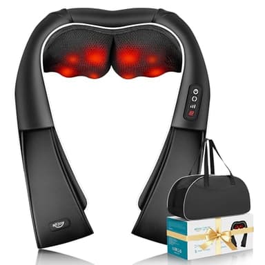 ALLJOY Massaggiatore Cervicale, Massaggiatore per Collo e Spalle con Riscaldamento, Massaggio Shiatsu Elettrico Schiena 3D Tre Velocità Regolabili,Regalo per Uomo Donna,Nero