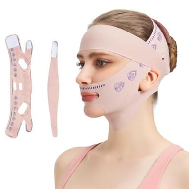 Doppio Mento Maschera Viso Snellente, Maschera Viso in Forma a V con Effetto Lifting, Fascia Viso Riutilizzabile per Contorno Viso, Adatto a tutte le forme del viso, Rosa chiaro