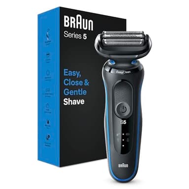 Braun Series 5 Regolabarba Uomo, Rasoio Elettrico Barba, EasyClean, Wet&Dry, Ricaricabile, Rasoio A Lamina Senza Fili, Idea Regalo, 51-B1000s Blu