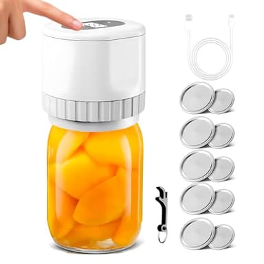 Avilia - Sigillatore Macchina Sottovuoto Alimenti per Barattoli Ø6,8/8,3 cm con 10 Tappi Inclusi, Sigillatura Automatica, Uso Domestico e da Viaggio, Alimentazione USB-C, Compatto e Portatile