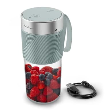 Moulinex Lightmix, Blender portatile, senza fili, 300 ml, potente, ricaricabile, eucalipto LM1C0410
