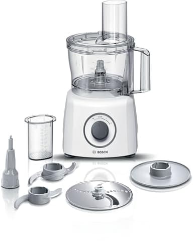 Bosch Robot da Cucina Multifunzione Compatto MCM3100W, Oltre 20 Funzioni, 800 W, 2 Velocità, Ciotola 2,3 l, Tanti Accessori Inclusi per Affettare, Tagliare, Grattugiare, Impastare e Montare, Bianco