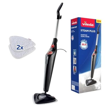 Vileda Steam PLUS | scopa a vapore | pulizia e igiene con il vapore | elimina fino al 99.9% dei batteri e virus | ideale per tappeti, moquette per tutti i tipi di pavimento | senza uso di detergenti