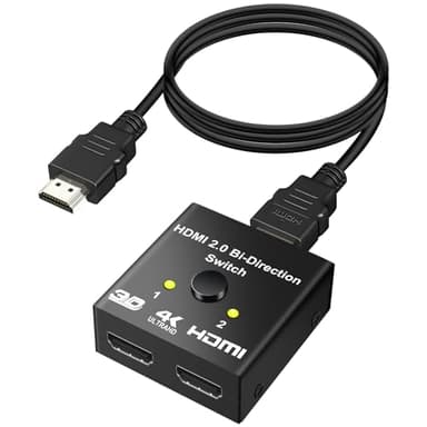 Switch HDMI 4K@60Hz Sdoppiatore HDMI Splitter Bidirezionale 2 Ingresso a 1 Uscita o 1 In a 2 Out Alluminio Commutatore Supporta 4K 1080p 3D HDR per TV, PC, Fire Stick, PS5/4/3, Xbox(Inclusi 1M Cavo)