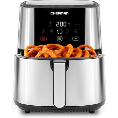 Chefman TurboFry Friggitrice ad aria 7,5L, controllo digitale one-touch, patatine, pollo, carne, pesce, parti antiaderenti lavabili, spegnimento automatico, acciaio inox