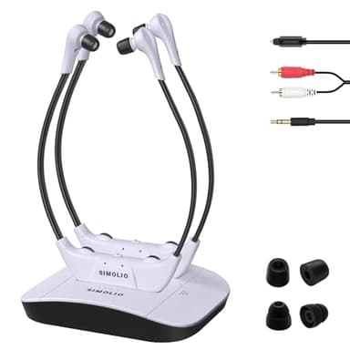 SIMOLIO Cuffie Wireless per TV Senza Fili SM-824D2, Due Cuffie TV wireless digitali, con batteria di ricambio e funzione Balance & Tone, amplificatore audio personale