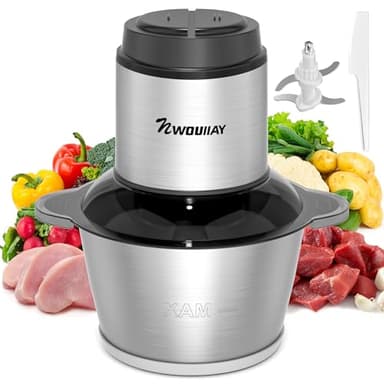 NWOUIIAY Tritatutto da Cucina Elettrico 600W, Frullatore Tritatutto Multifunzionale 2L e 2 Velocità, Tritatutto Elettrico con 4 Lame Ciotola in Acciaio, Robot da Cucina per Carne Verdura e Frutta