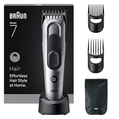 Braun Tagliacapelli Uomo Series 7, +5 Strumenti Di Styling, Lama Affilata di Lunga Durata, 17 Lunghezze, Blocco Memoria, Autonomia 50 Min, Lavabile, HC7590, Grigio