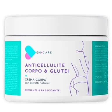 EM CARE Crema Anticellulite Forte per Cosce e Glutei Ideale anche per il Corpo Rassodante e Drenante contro la Cellulite, Effetto Tonificante Gambe da 250 ml