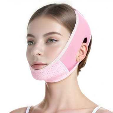 Maschera Doppio Mento Contorno Viso Donna e Uomo,Maschera V-Line Facciale Riutilizzabile, Fascia Lifting per Doppio Mento, Cintura per il Sollevamento del Viso, Regolabile, Rosa
