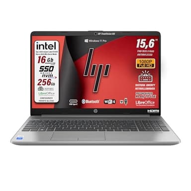 HP 250 G9 Computer portatile, RAM 16 Gb DDR4, (15.6") FHD 1920 x 1080 Intel N4500, SSD Pci 256 Gb,Tastiera retroilluminata, Wi-Fi, BT, Lan, Win 11 Pro, Libre Office, Pronto all'uso, garanzia Italia