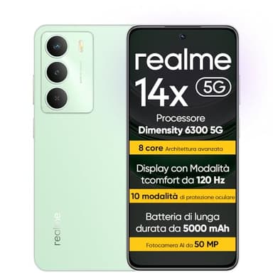 realme 14X 5G Smartphone 8+256 GB, Dimensity 6300 5G, Display da 120 Hz, Resistenza agli urti di grado militare, Fotocamera AI da 50 MP, Batteria di lunga durata da 5000 mAh, Verde T