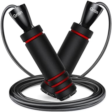 Gritin Corda per Saltare Professionale, Speed Corda di Salto Regolabile con Manici in Schiuma Antiscivolo e Cuscinetti Sfera, Regolatore di Lunghezza per Fitness, Perdita di Peso, Boxe