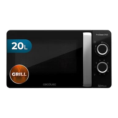 Cecotec Forno a Microonde da 20 Litri Proclean 3150. 700 W Con 6 Livelli, Grill Da 800 W, Rivestimento Ready2Clean Per Una Migliore Pulizia, Tecnologia 3Dwave, Timer, Effetto Specchio