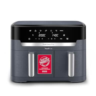 Moulinex Dual Easy Fry XXL, Friggitrice ad Aria 11 Litri, Doppio Cestello Antiaderente Lavabile in Lavastoviglie, Basso Consumo Energetico, 7 Modalità, App Ricette, Colore Java Pepper, EZ942B