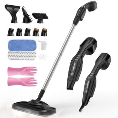 Lavapavimenti a Vapore Multiuso - 1000 W, 240 ML Multiuso 17-in-1 con 2 Livelli di Vapore, Scopa Rimovibile e Cuscinetti Lavabili, Disinfetta/Rimuove lo Sporco, Pulitore a Vapore per Tutti i Pavimenti