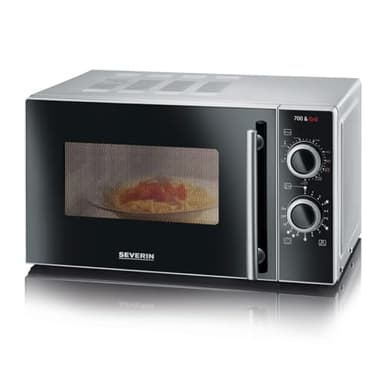 Severin Forno a microonde 2 in 1 con Grill 700 W, Forno con 9 programmi Automatici, Forno a microonde con griglia e Piatto Girevole, Colore: Argento/Nero MW 7771