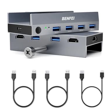 BENFEI Switch KVM HDMI 2.1 8K@60Hz 4K@240Hz/165Hz/144Hz/120Hz 2 Ingressi 1 Uscita con 4 Porte USB A 3.0 5Gbps per Tastiera Mouse HDD Hard Disk Switch KVM USB con Controller Desktop e 2 Cavi USB