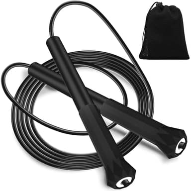 Euqvunn Corda per Saltare Professionale 3 Metri, Corda Boxe PVC con Borsa, Corda Regolabile Leggera per Bambini, Uomini e Donne, Fitness On-the-Go e Bruciatura dei Grassi (Nero)