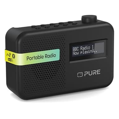 Pure Elan One2 Radio Portatile DAB+/FM con Bluetooth 5.1 (display LCD, 10 tasti di memoria, alimentazione a batteria con 4xAA possibile) Nero Carbone
