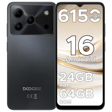 DOOGEE Note 56 Smartphone Android 16, 6150mAh, 8.45 mm Ultrasottile, 6.56" HD + 90 Hz IPS, 24 GB + 64 GB/2 TB TF, 4G Telefono Cellular offerta Smartphone, Dual SIM/Octa Core/OTG/Face ID/GPS, Nero