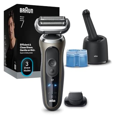 Braun Serie 7 Rasoio Elettrico Barba, Wet&Dry, Regolabarba Uomo, Rasoio Barba, 60 Min Di Utilizzo, Stazione SmartCare 4in1, +1 Accessorio, Senza Fili, 100% Impermeabile, 72-C7200CC, Oro