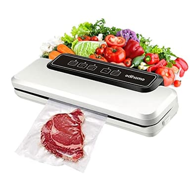 Edihome, Macchina Sottovuoto Alimenti, Professionale, Domestico, 110W, Include 10 sacchetti per alimenti, Cibo secco, Cibo umido e fresco, 80KPa