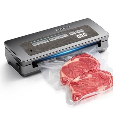 Macchina per sottovuoto, 90kPa, 100W, ampia tenuta, tutto in uno, potente contenitore per alimenti, taglierina integrata | Contenitore per sacchetti (Grigio)