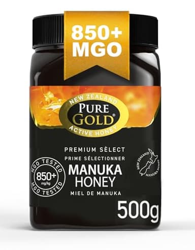 Pure Gold Miele di Manuka Selezionato Premium 850+ MGO 500G, miele dalla Nuova Zelanda, certificato MBO e secondo gli standard MPI
