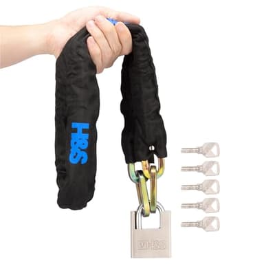 H&S Lucchetto e Catena per Bici - Catena Moto Antifurto - Catenaccio per Motorino Scooter Bicicletta Elettrica - Catena da 10 mm x 1,2 m - Lucchetto con 5 Chiavi