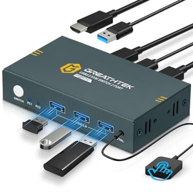 Interruttore KVM USB 3.0 HDMI 2 Porta 4K@60Hz, Interruttore KVM per 2 PC 1 - Monitor Con 3 porte USB3.0, HDMI2.0, HDCP2.2, supporto funzione EDID, inclusi 2 cavi USB 3.0