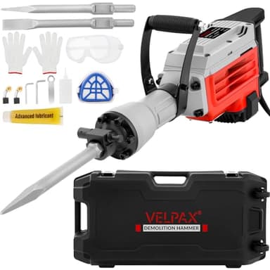 Martello Demolitore 3500W SDS-Hex, 60 Joule, Martello Pneumatico con Impugnatura Anti-Vibrazione, 2 Scalpelli Inclusi e Scatola di Trasporto, Tassellatore per Calcestruzzo e Demolizioni Pesanti