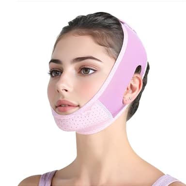 Maschera Lifting Viso Doppio Mento V Line, Fascia Snellente Rassodante Riutilizzabile per Contorno Viso, Cintura Sollevamento Facciale per Donna e Uomo(Viola?