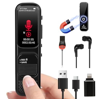 woeaozy Registratore Vocale Digitale 64GB, 3072Kbps Mini Registratore Audio Professionale Portatile, Attivazione Vocale VOR, Doppio Microfono Noise Cancelling per Riunioni e Interviste (Black)