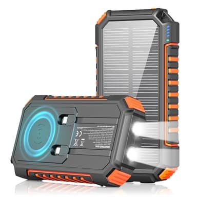 Caricatore Solare Power Bank Wireless 27000mah - Riapow 22,5W Ricarica Rapida Caricatore Portatile con 2 Cavi Incorporati & 2 Torce, Uscita USB C PD QC 3.0 Batteria Esterna per Telefono e Tablet