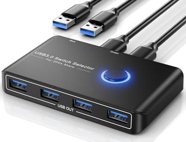 Jancane Selettore switch KVM USB 3.0 per 2 computer che condividono 4 dispositivi USB periferici Switcher Box Hub per mouse, tastiera, scanner, stampante; per Mac/Windows/Linux; confezione da 2 cavi