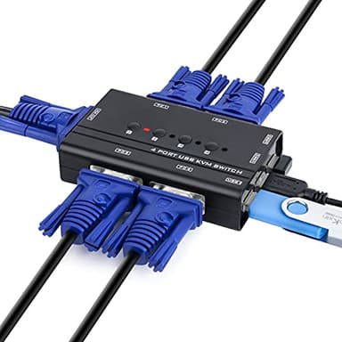 KVM Switch, USB e VGA Commutatore con 4 Cavi KVM, per PC Monitor Tastiera Mouse Scanner Stampante